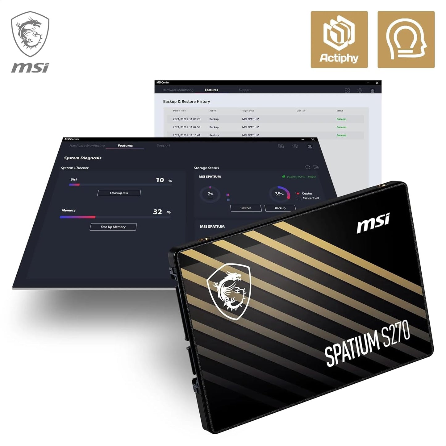 Unidad de Estado Solido SSD 2.5 480GB MSI SPATIUM S270 SATA III 500/400 MB/s