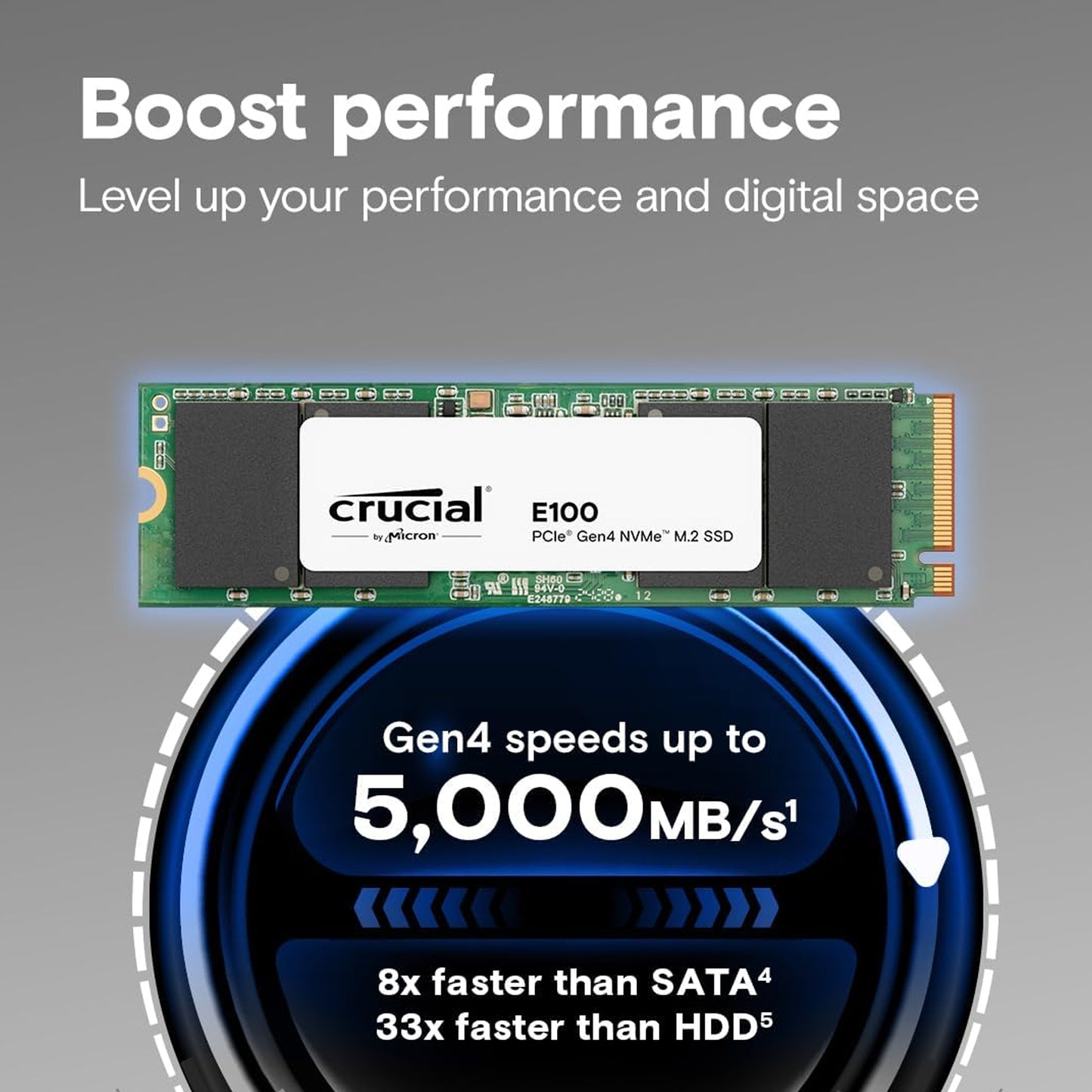 Crucial E100 SSD Interno M.2 NVMe PCIe Gen4 de 1 TB, hasta 5000 MB/s, Compatible con portátiles y computadoras de computadora - CT1000E100SSD8
