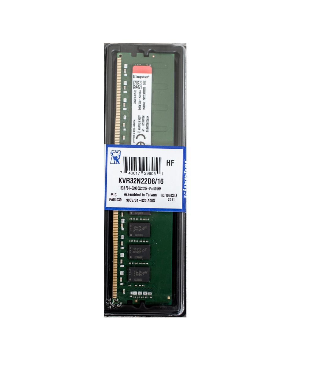 Memoria Ddr4 Kingston 3200 Udimm 16gb, Kvr32n22d8/16 Para Pc