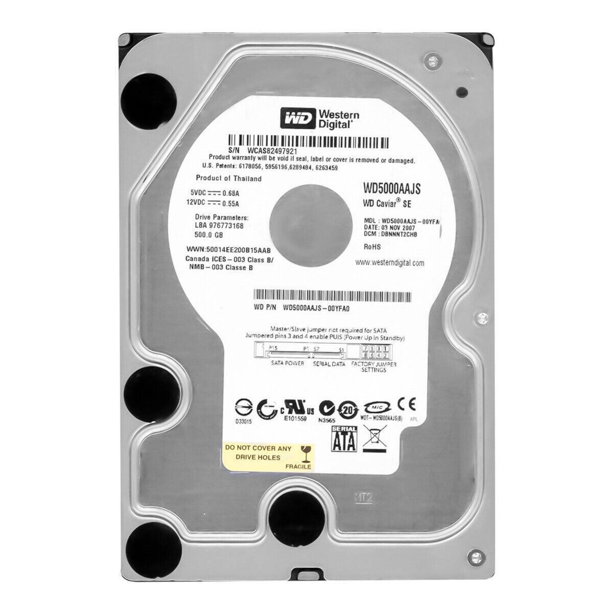 Disco Duro Interno Western Digital WD5000AAJS 500GB 3.5" 7200 rpm