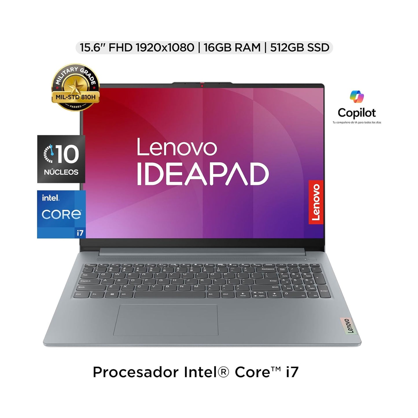 Lenovo Laptop IdeaPad Slim 3 15IRH8 | 15.6" FHD Intel Core i7-13620H 16GB RAM 512GB SSD | Dolby Audio Cámara FHD 1080p | Windows 11 Home Arctic Grey
