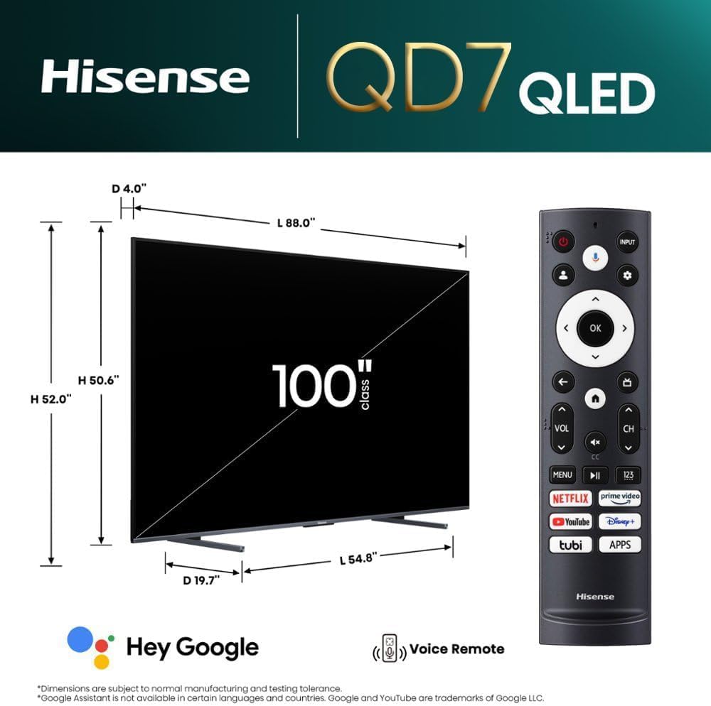 Televisión Pantalla 100 Pulgadas Hisense QLED Google TV 4K UHD 100QD7N