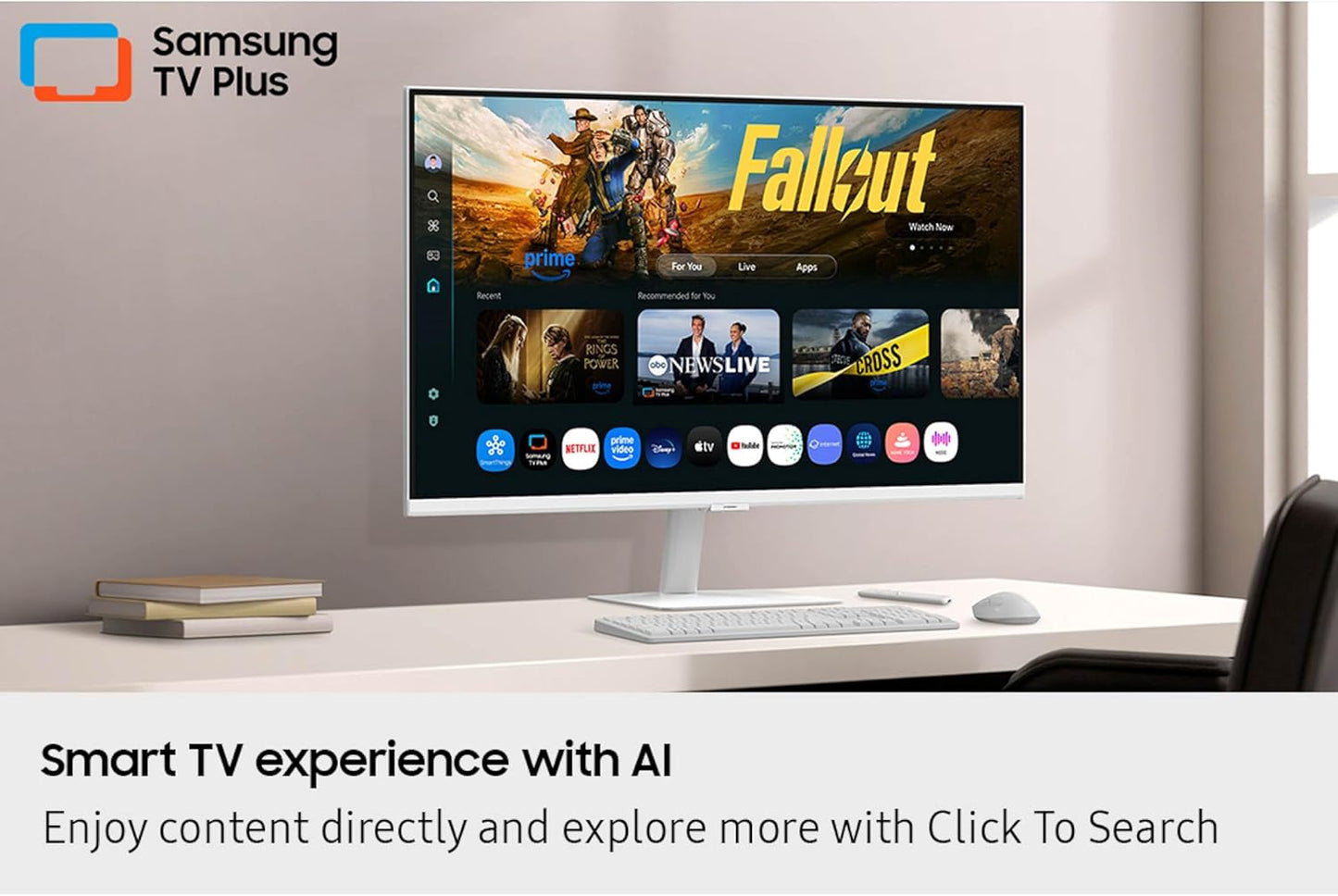 Monitor inteligente Samsung M7 de 32 pulgadas (M70F) con pantalla 4K UHD, Samsung KI-Vision, aplicaciones de Smart TV, Gaming Hub, USB-C, HDMI y USB-A, blanco, LS32FM703UNXZA, 2025