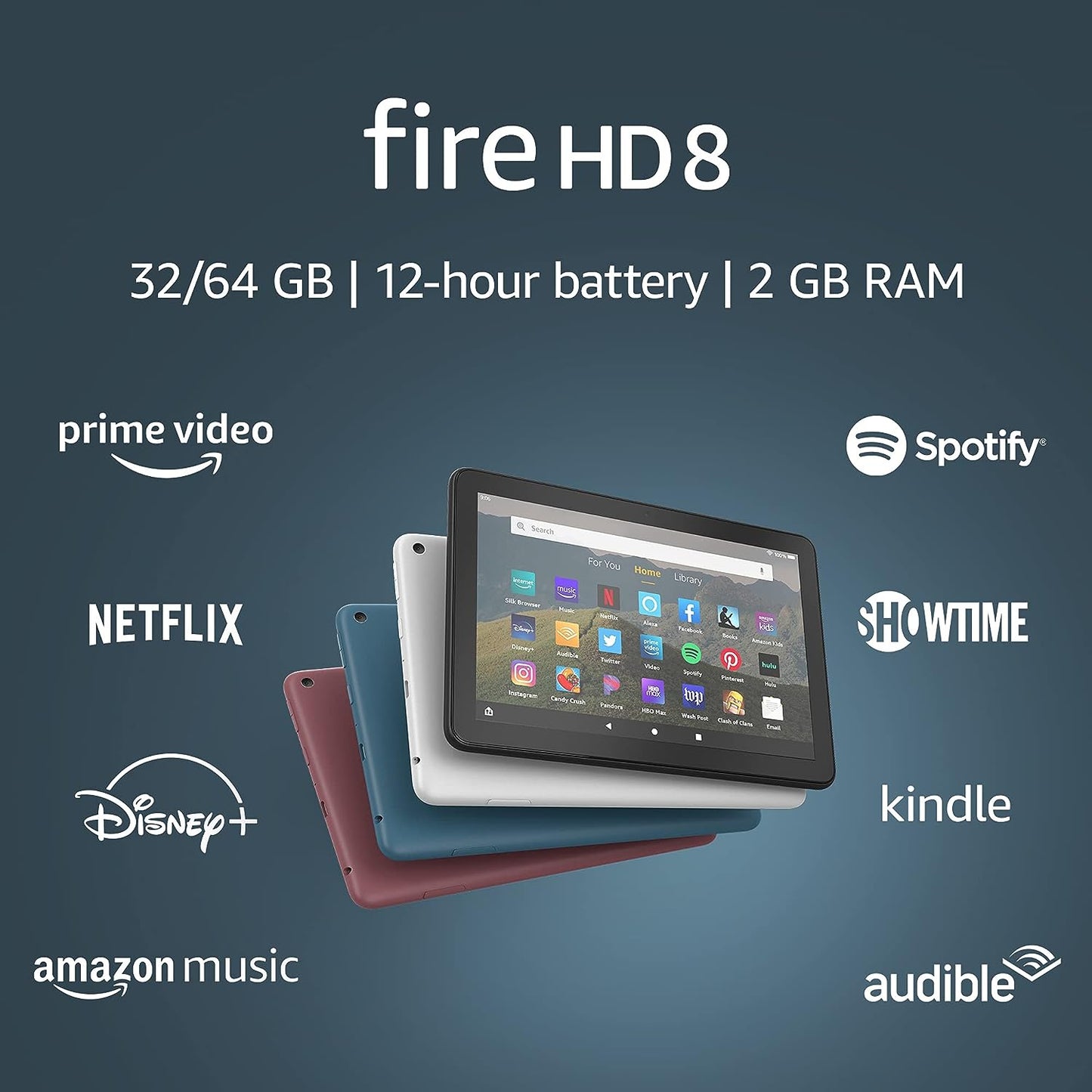 Tablet Fire HD 8, pantalla HD de 8 pulgadas, 32 GB, (lanzamiento 2020), diseñada para el entretenimiento portátil, Negro
