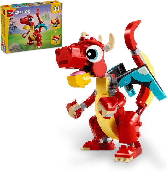 Lego® Creator 3en1 Dragón Rojo Juguete De Construcción 3 En 1, Convertible En Una Figura De Un Pez O En Un Modelo De Un Fénix 31145