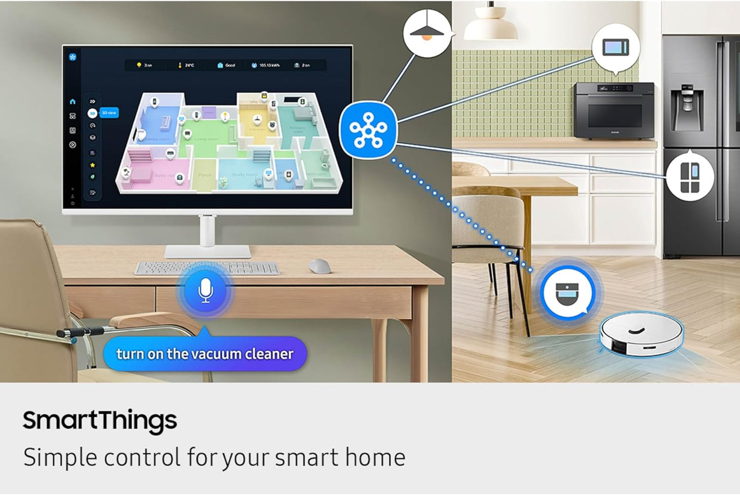 Monitor inteligente Samsung M7 de 32 pulgadas (M70F) con pantalla 4K UHD, Samsung KI-Vision, aplicaciones de Smart TV, Gaming Hub, USB-C, HDMI y USB-A, blanco, LS32FM703UNXZA, 2025