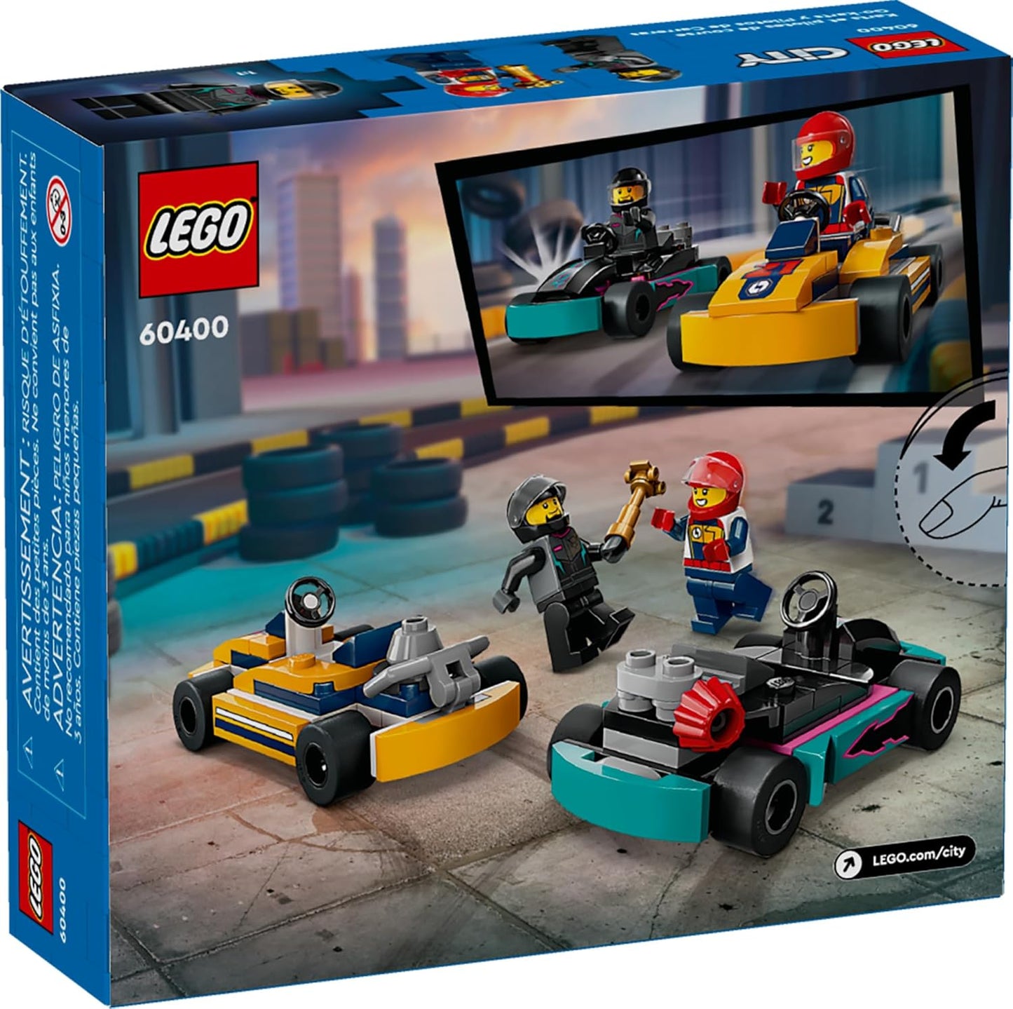 Lego® City Go-karts Y Pilotos De Carreras 60400; Autos De Juguete Con 2 Minifiguras De Pilotos; Divertido Regalo Para Niños Y Niñas De 5 Años O Más