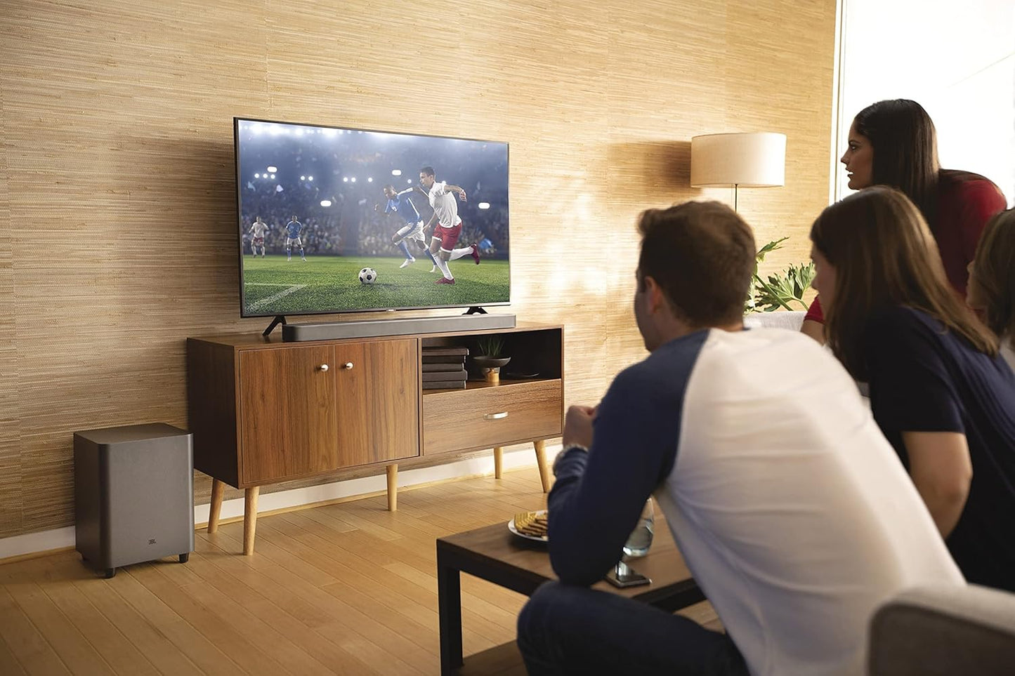 Barra de sonido JBL con subwoofer, configuración de canales 5.1