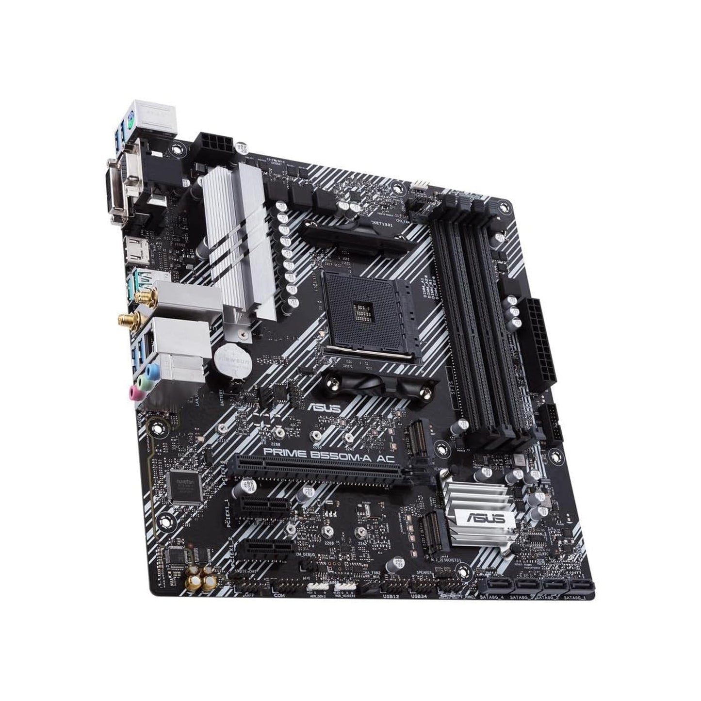 Asus Motherboard AMD B550, Prime B550M-A AC, AM4 mATX con PCIe 4.0, dual M.2, WiFi, HDMI, D-Sub, DVI, SATA 6 Gbps, puertos USB 3.2 Gen 2 e iluminación Aura Sync RGB