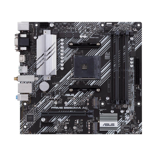 Asus Motherboard AMD B550, Prime B550M-A AC, AM4 mATX con PCIe 4.0, dual M.2, WiFi, HDMI, D-Sub, DVI, SATA 6 Gbps, puertos USB 3.2 Gen 2 e iluminación Aura Sync RGB