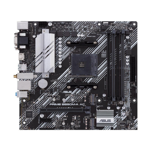 Asus Motherboard AMD B550, Prime B550M-A AC, AM4 mATX con PCIe 4.0, dual M.2, WiFi, HDMI, D-Sub, DVI, SATA 6 Gbps, puertos USB 3.2 Gen 2 e iluminación Aura Sync RGB