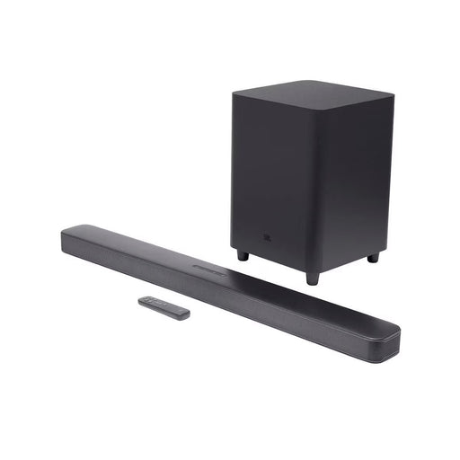 Barra de sonido JBL con subwoofer, configuración de canales 5.1