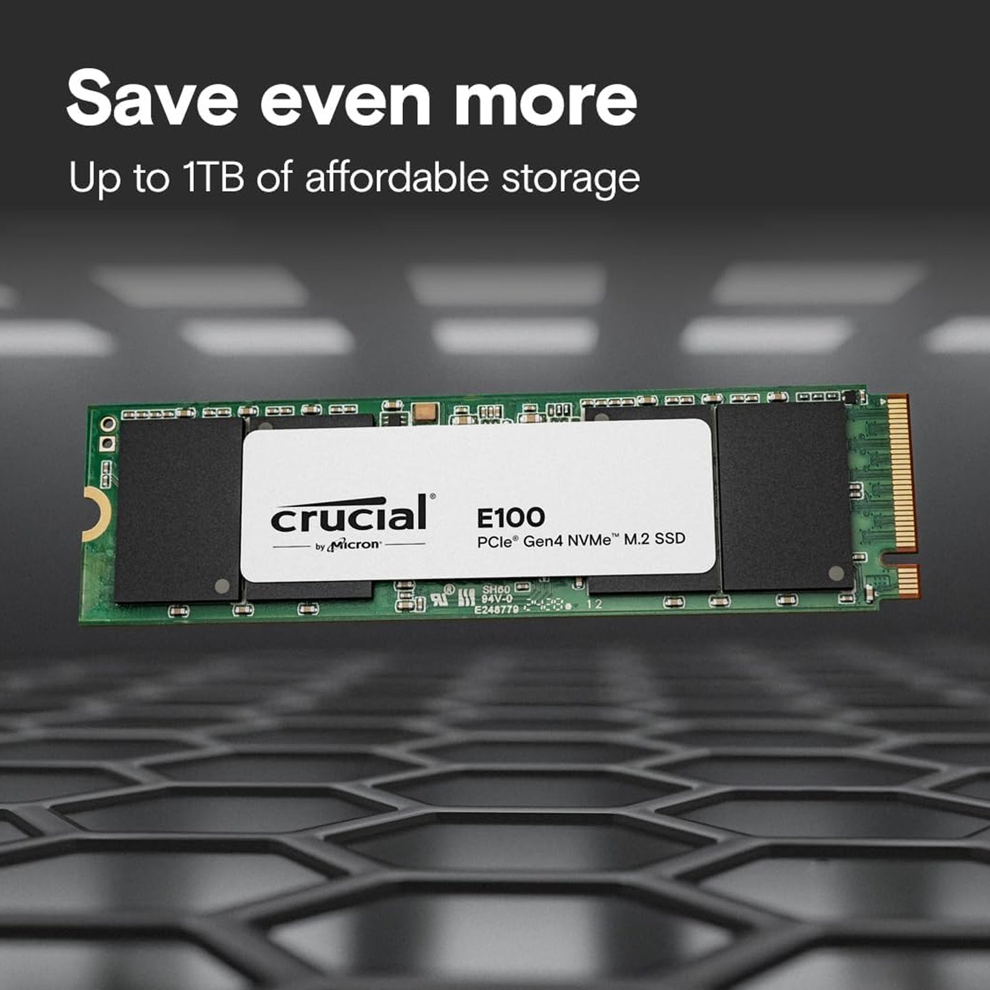 Crucial E100 SSD Interno M.2 NVMe PCIe Gen4 de 1 TB, hasta 5000 MB/s, Compatible con portátiles y computadoras de computadora - CT1000E100SSD8
