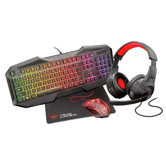 KIT 4 EN 1 TRUST GAMING BUNDLE TECLADO, DIADEMA, MOUSE,MOUSE PAD