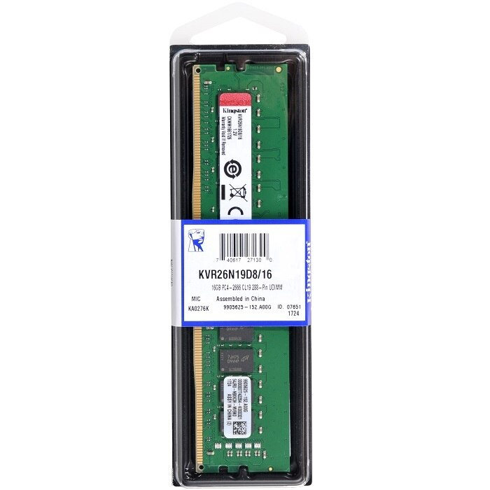 Memoria Ddr4 Kingston Kvr26n19d8/16 Udimm 16gb, 2666 Mhz